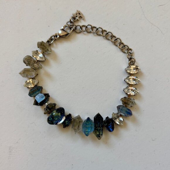 Labradorite, Quartz and Crystal Silver Tone Bracelet - DC Paris - Adjustable - Picture 2 of 5